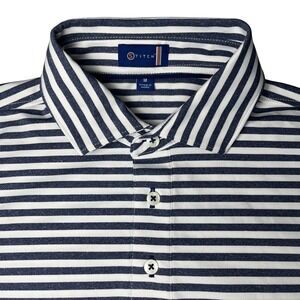 Stitch Golf Polo Shirt Mens M Navy Blue White Striped Performance Short Sleeve